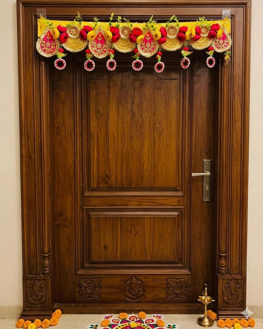 Sellplus Handmade Artificial Flower Bandhanwar | Decoartive Florel Beads Bandhanwar for Home and Office Decoration (Pack of 1) (BDHW183)