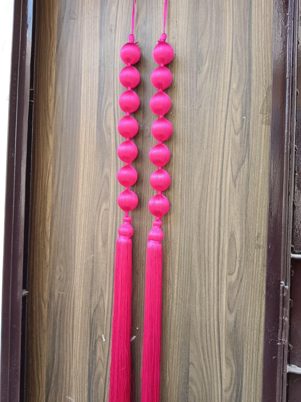 Nutts Handmade Green Thread Ball Tassel Door Hanging| Pack of 2 Premium Decorative Main Door Hanging for Home Entrance Pooja Room Wall Decor Festival Decoration (PMPMT39-2 (Pink)