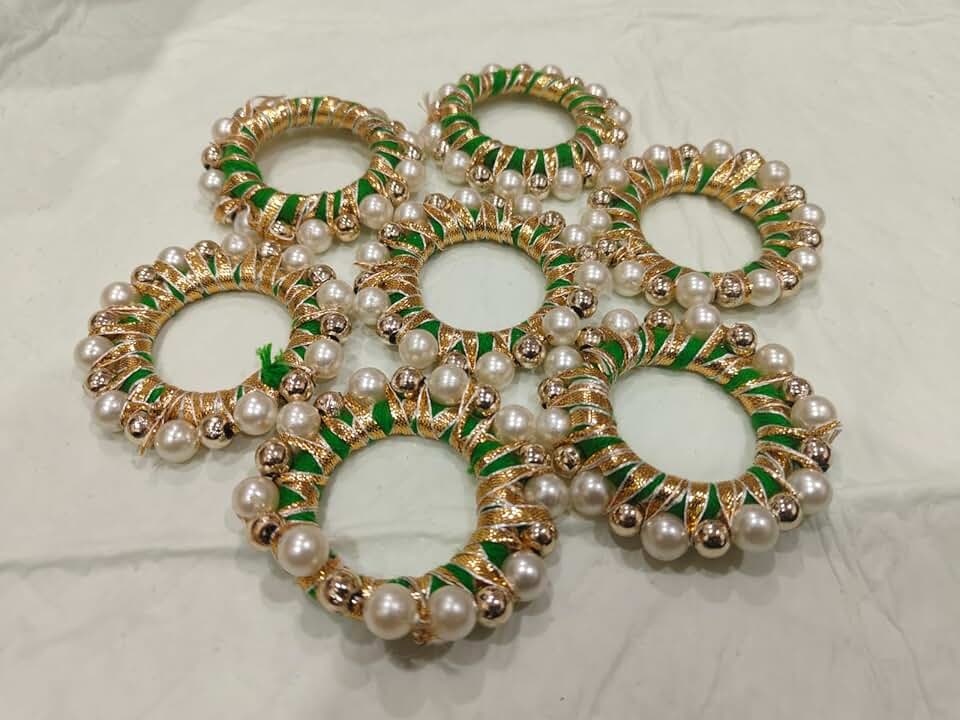 Handmade Rajasthani Royal Look Round Gota Big Bead Rings Crafting Set of 10 Rings Size 2 Inches (Green)