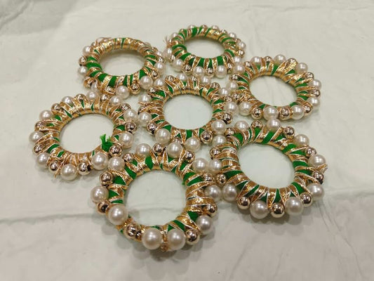 Handmade Rajasthani Royal Look Round Gota Big Bead Rings Crafting Set of 10 Rings Size 2 Inches (Green)