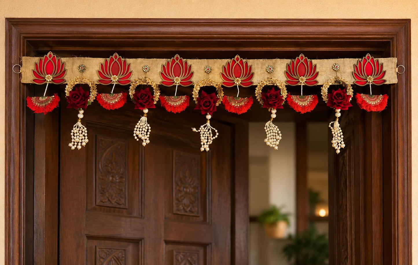 Sellplus Handmade Bandhanwar Decorative | Traditional Handmade Bandhanwar Door Hanging with Beads | Tassels for Home Temple Decor (Pack of 1) (BDHW519)