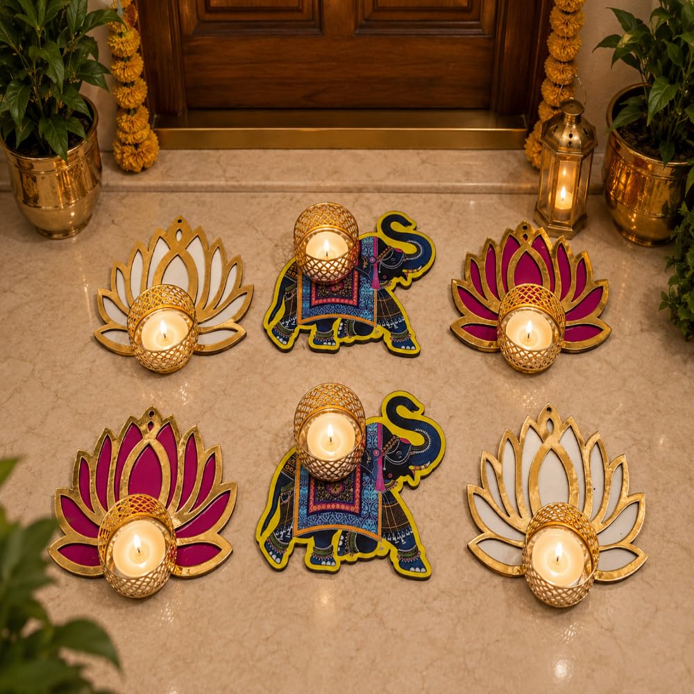 Sellplus Decorative Metal Candle Holder Elegant Tealight Stand for Home Decor Living Room Dining Table Festival Wedding Pooja Gift Display Centerpiece (Set of 1) (Tealight-96)