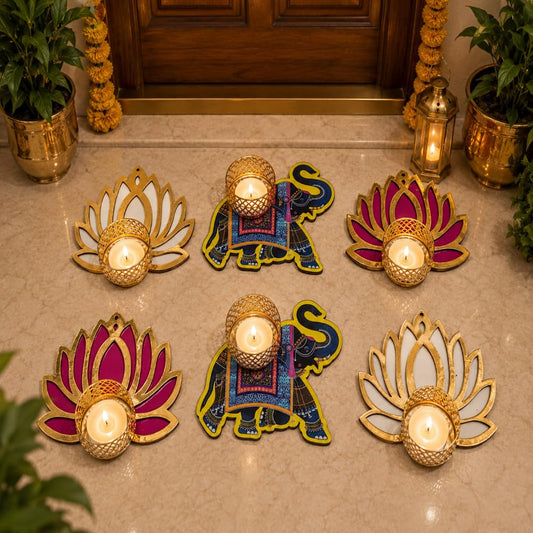 Sellplus Decorative Metal Candle Holder Elegant Tealight Stand for Home Decor Living Room Dining Table Festival Wedding Pooja Gift Display Centerpiece (Set of 1) (Tealight-96)