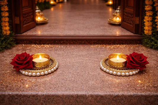 Sellplus Handcrafted Pearl Lace Tealight Candle Holder Decorative Diya Rangoli for Diwali Festival Pooja Home Entrance Floor Decoration(Pack of 2) (Tealight-48)