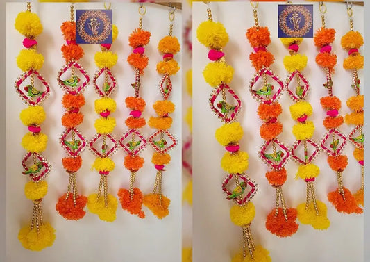 Nutts Handmade Colorful Genda Hanging Wall Decorative | Door Hanging for Home Diwali Decorations Pack of 6 (SMALL52)