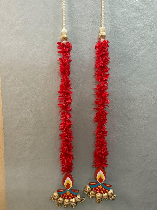 Nutts Handmade Paper Gajra Hanging Decorative | Traditonal Multicolor White Paper Gajra Wall Hanging for Home Decorations Hanging Pack of 2 (PAPERG85-3)