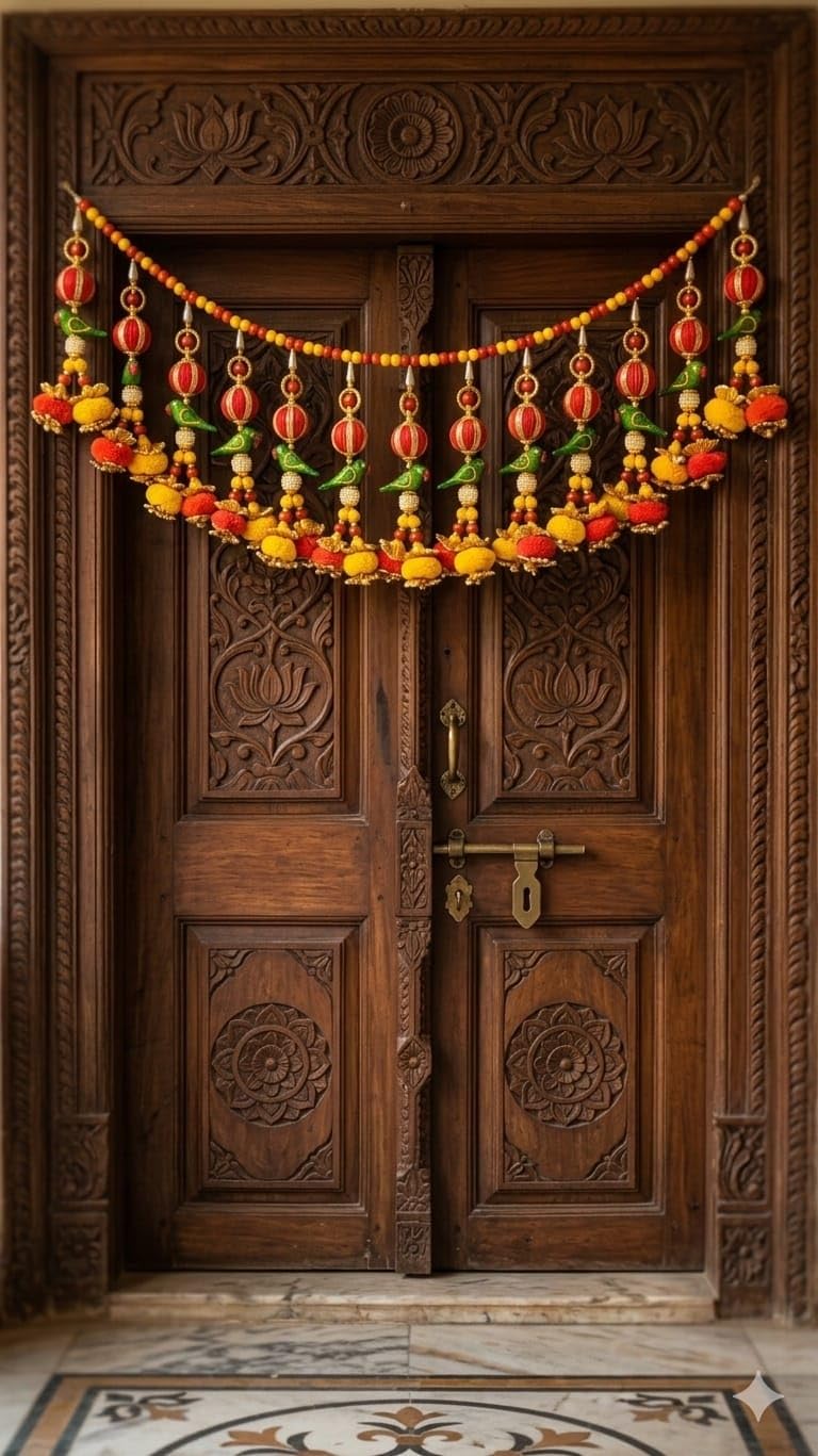 Sellplus Handmade Bandhanwar Decorations | Handmade Door Hanging Bandhanwar Toran with Beads and Floral Design (Pack of 1) (BDHW286)