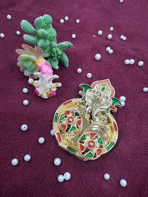 (Combo of 1 Ganesh Tilak Plater & Ganesh Ji) Traditional Pooja Thali, Diwali Decoration Sindoor Dibbi for Rakhi Rakshabandhan, Tilak with Kumkum,Haldi Holder