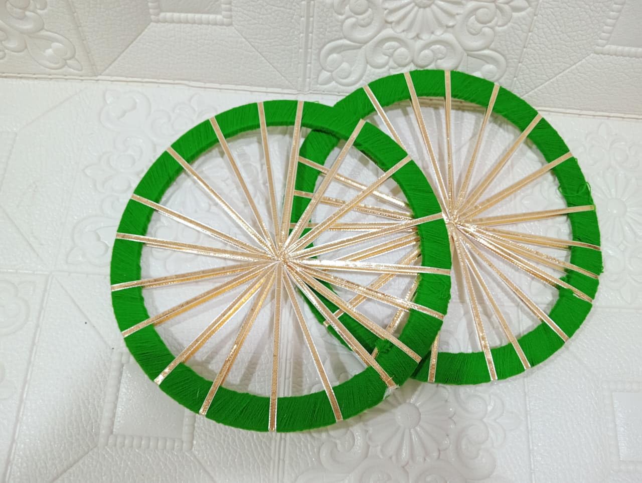 Nutts Stylish Woolen Circle with Gota Wrapped Bangles for Handmade Art & Craft Royal Look Round Rings for Decorations (RM-Chudi10 Green, 10 Inch)