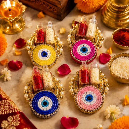 NUTTS Traditional Roli Chawal Pooja Tilak Set for Hindu Rituals Festivals Temple Worship Wedding Ceremony Daily Religious Use(Pack of 6) (RC34)