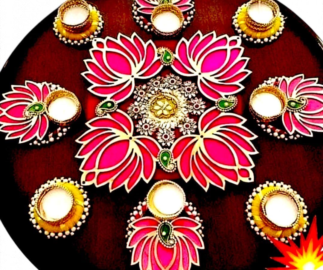 Sellplus Decorative Floral Rangoli Traditional Festival Home Decoration Diwali Pooja Mandir Entrance Reusable Decorative Floor Art Design (Rang191)