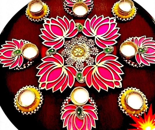 NUTTS Decorative Floral Rangoli Traditional Festival Home Decoration Diwali Pooja Mandir Entrance Reusable Decorative Floor Art Design (Rang191)