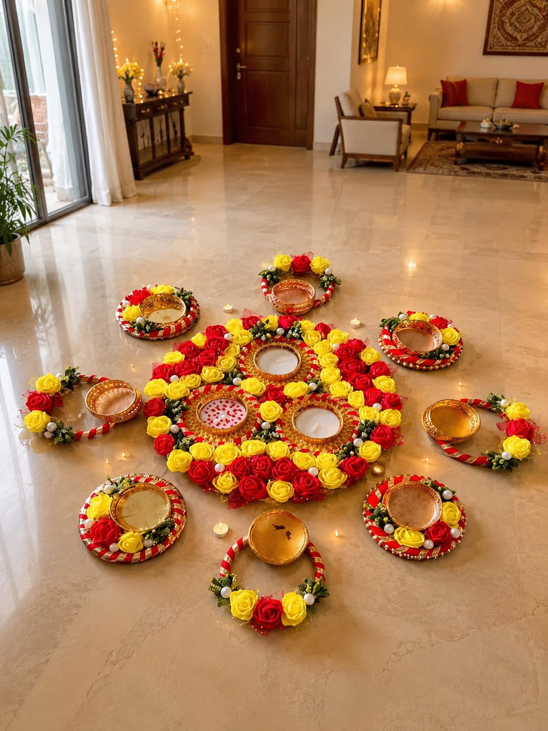 Sellplus Decorative Floral Rangoli Traditional Festival Home Decoration Diwali Pooja Mandir Entrance Reusable Decorative Floor Art Design (Rang85)