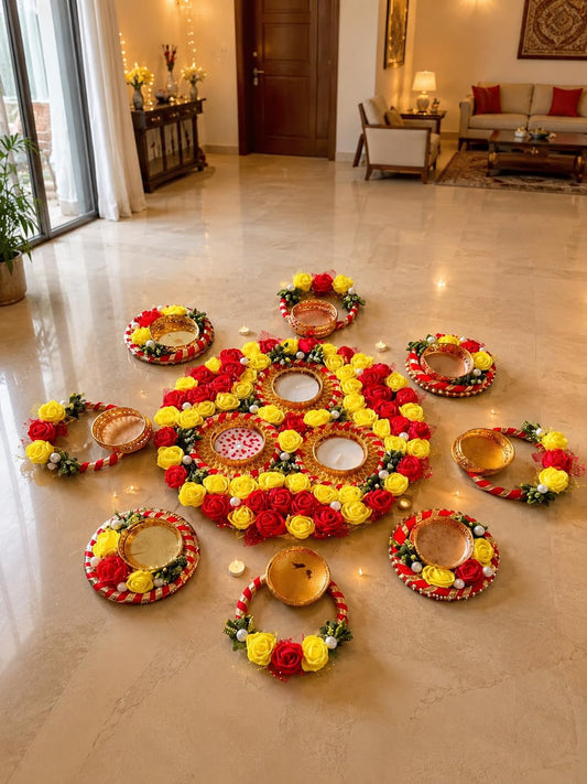 NUTTS Decorative Floral Rangoli Traditional Festival Home Decoration Diwali Pooja Mandir Entrance Reusable Decorative Floor Art Design (Rang85)