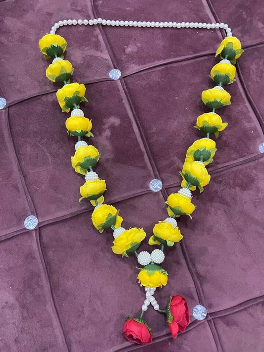 Amazing Designer Artificial Peony Flower Garland | Puja Mala | for Photo Frames & God | Handmade Garland Artificial Mala | for Photo Frame, God, Mandir and Temple (Yellow)