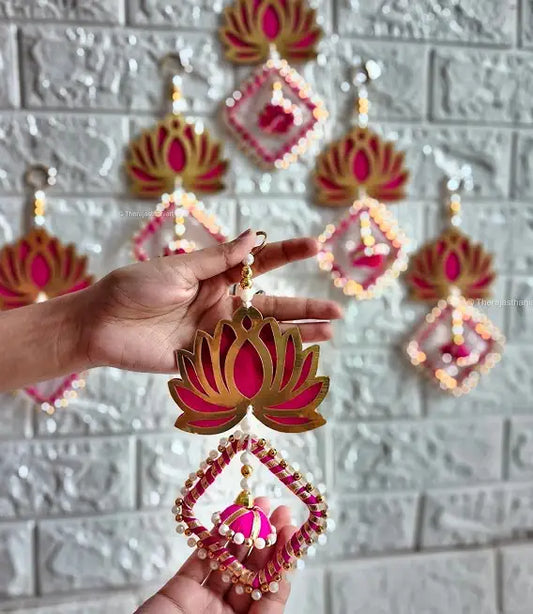 Decor Lotus Shubh Labh Door Hanging MDF Wooden Toran,Side Door Toran for Main Door Traditional Bandhanwar for Home Door, Diwali/Navaratri/Dussehra & All Festivals Decoration