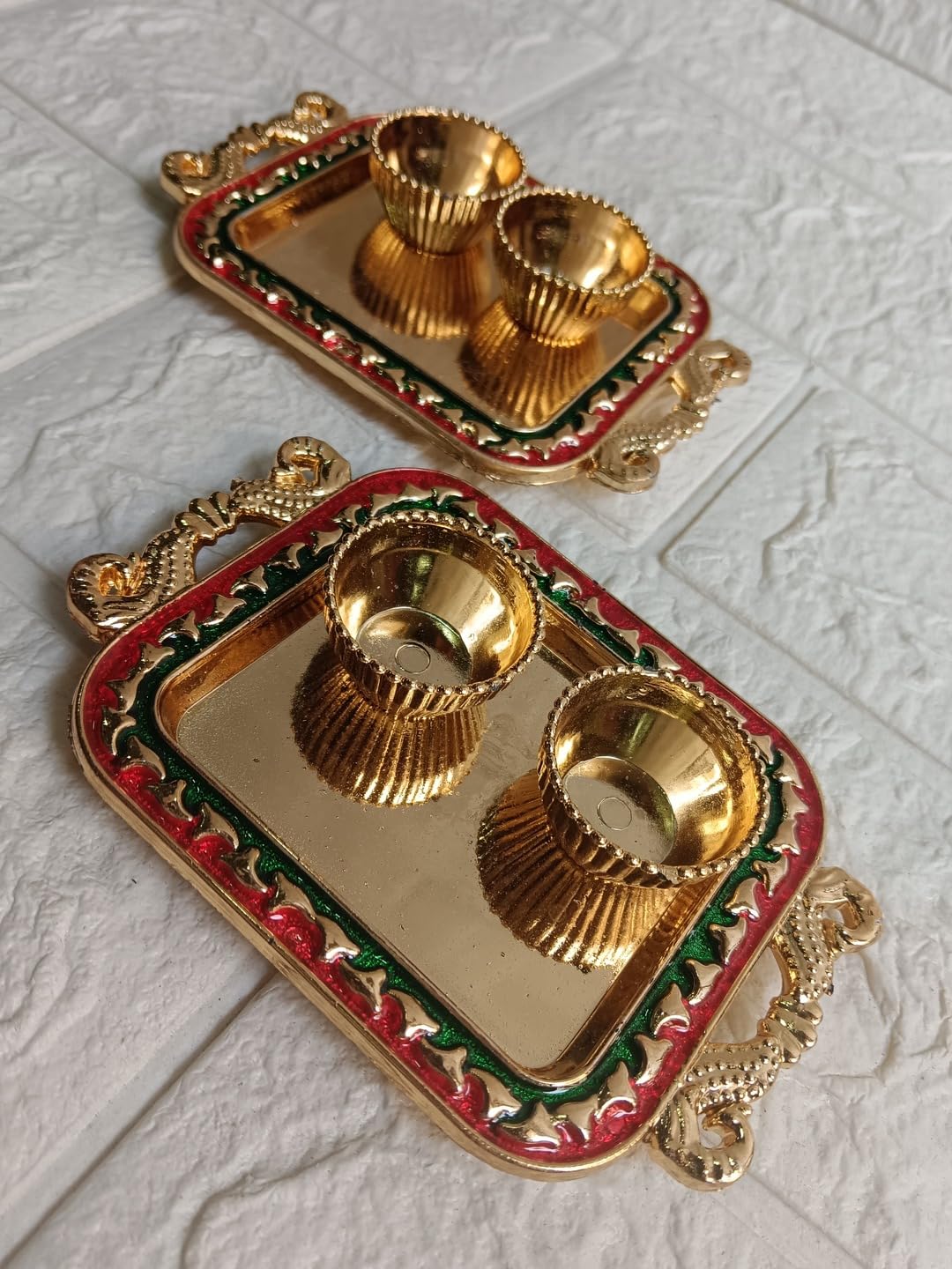 Nutts Decorative Ji Pooja Thali Traditional Festival Puja Plate for Diwali Navratri Housewarming Temple Rituals Home Decoration (PoojaP26-2)