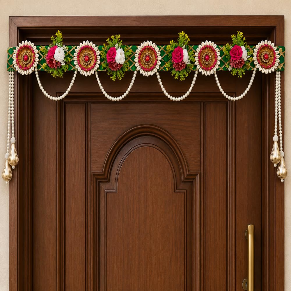 Sellplus Traditional Handcrafted Royal Pearl Floral Designer Door Bandhanwar Toran for Diwali Decoration and Festive Home Entrance Decor (BDHW528)
