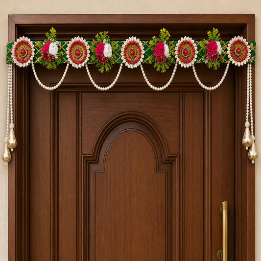 Sellplus Traditional Handcrafted Royal Pearl Floral Designer Door Bandhanwar Toran for Diwali Decoration and Festive Home Entrance Decor (BDHW528)