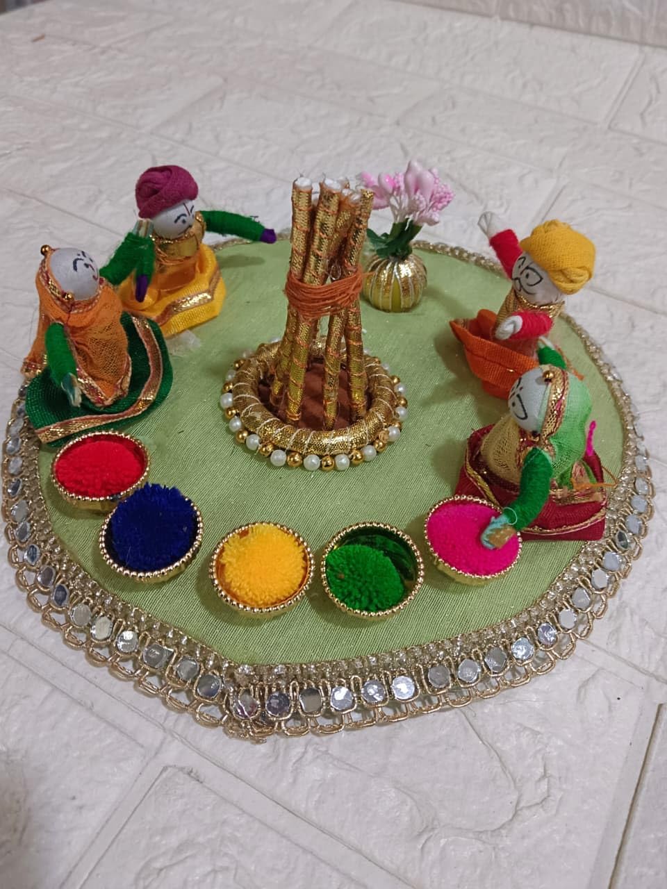 Sellplus Traditional Decorative Holi Dahan Pooja Plate Decorative Holi for Festival Celebration (HOLIPLATE-49)