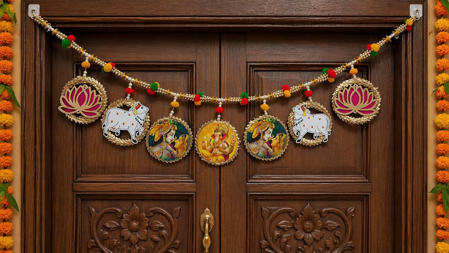 Sellplus Handcrafted Artificial Flower Multicolour Decorative Bandhanwar | Traditional Bandhanwar Toran with Hanging Tassels for Main Door Home Temple Diwali Decoration (Pack of 1) (BDHW424)