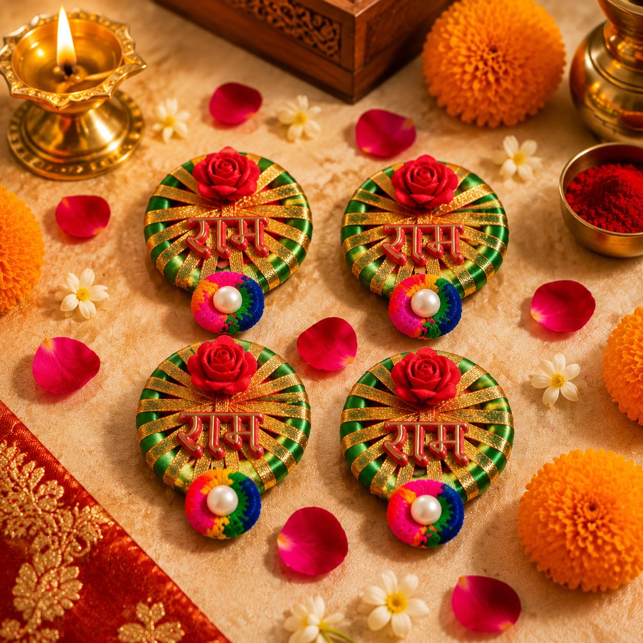 Sellplus Traditional Roli Chawal Pooja Tilak Set for Hindu Rituals Festivals Temple Worship Wedding Ceremony Daily Religious Use(Pack of 6) (RC30)