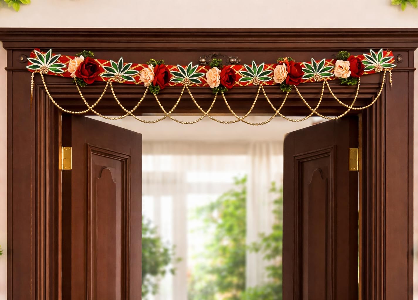 Sellplus Handmade Artificial Flower Bandhanwar | Decoartive Florel Beads Bandhanwar for Home and Office Decoration (Pack of 1) (BDHW242)