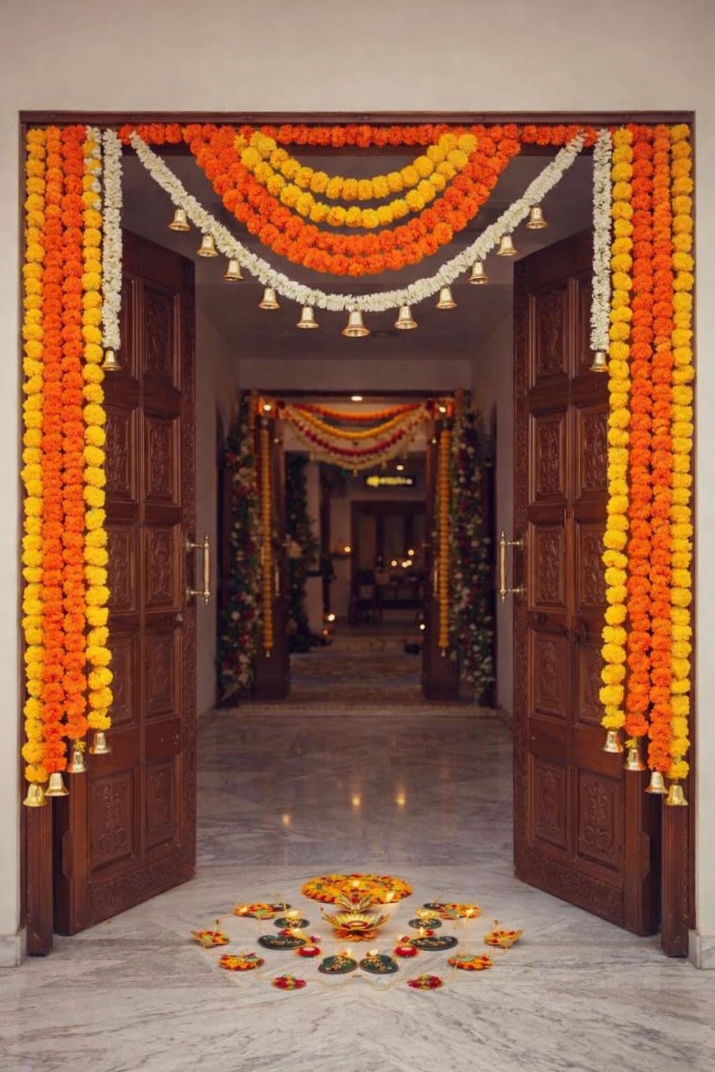 Sellplus Artificial Marigold Genda Flower Beads Decorative Bandhanwar Traditional Door Hanging Toran for Home Entrance Pooja Room Festival Decoration | Pack of 1 (BDHW236)