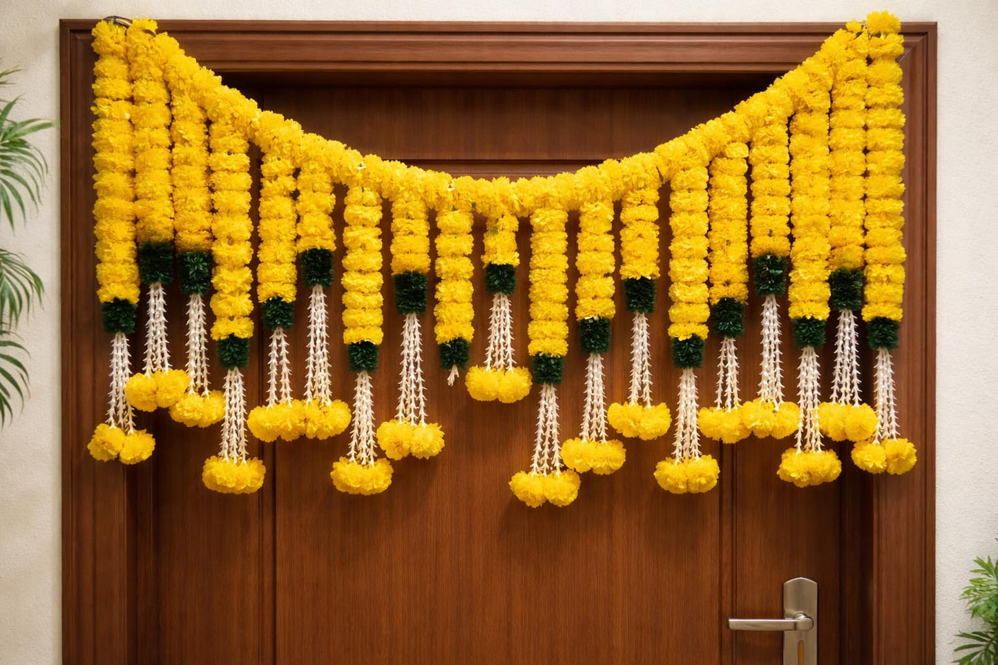 SellplusHandcrafted Artificial Multicolour Genda Flower and Green Leaf Bandhanwar Decorative Door Hanging Toran for Main Entrance | Pack of 1 (BDHW217)