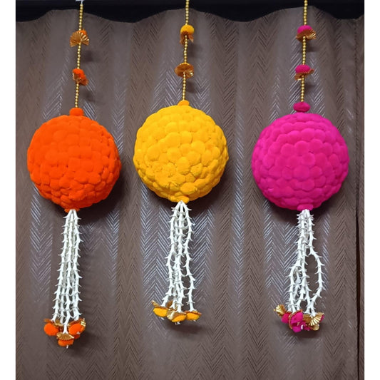 Nutts Handmade Decorative Pom-Pom Ball Hanging for Decoration Shubh-Labh Toran Small Toran for Decor (PMPMT02)