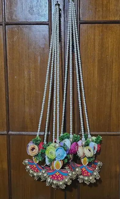 Nutts Elegant Beads Hanging Door Decor with Multicolor Artificial Flowers Latkan for Home Festive Decoration Pack of 2 | SMALL24