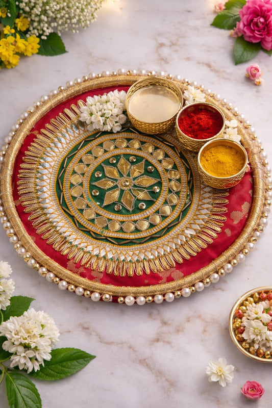 Nutts Decorative Traditional Pooja Thali Elegant Festival Prayer Plate for Home Temple Daily Worship Religious Rituals Festive Decoration (PoojaP01)