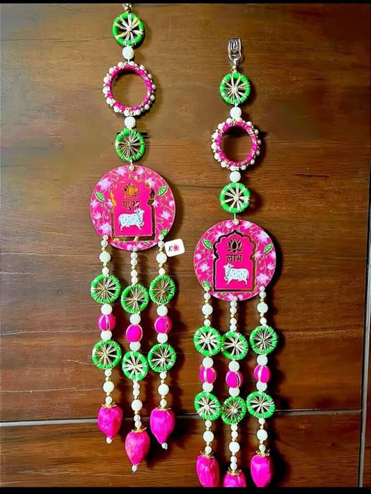Shubh Labh MDF Hanging with Foam Lotus Buds| Perfect for Temple Decoration | Ideal for Diwali Festivities | Enhance Your Space with Graceful Touches | (Pink) (SAMLL284)
