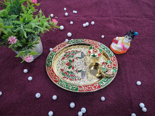Combo of 1 Rakhi for Brother with Peacock Design Haldi kumkum Chandhan Holder Plate Gifts Combo with Small Lord Set,Brother Rakhi Set (Krishna Ji)