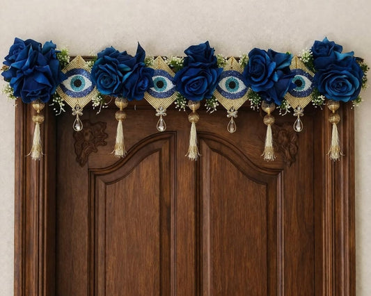 SellPlus Traditional Decorative Evileye Blue Flower Latkan Bandhanwar | Decorative for Home and All Festival Bandhanwar | Main Door Decorative for Special Occasions Decor (BDHW390)