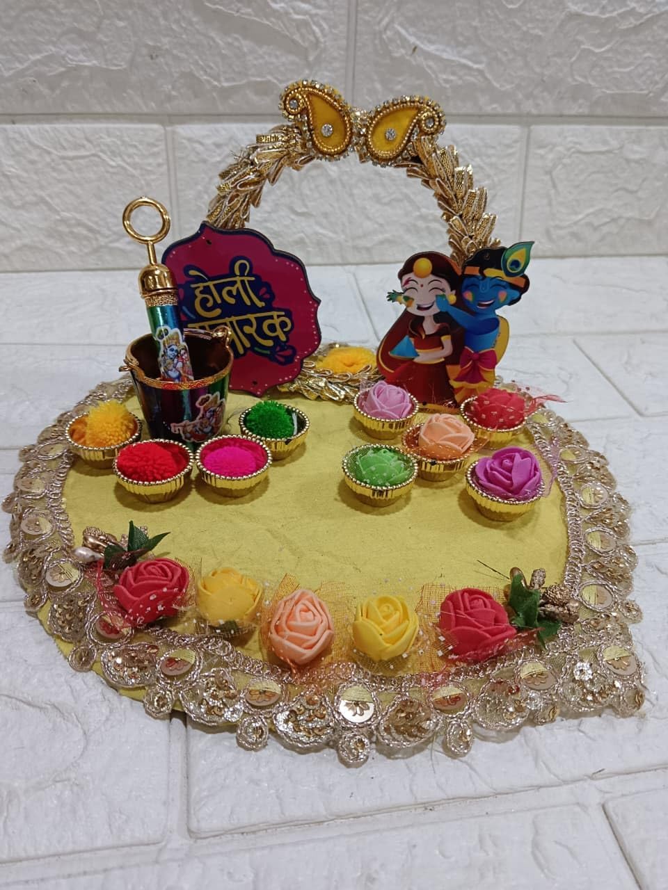 Sellplus Traditional Decorative Holi Radha Krishna Plate Decorative Holi for Festival Celebration (HOLIPLATE-50)