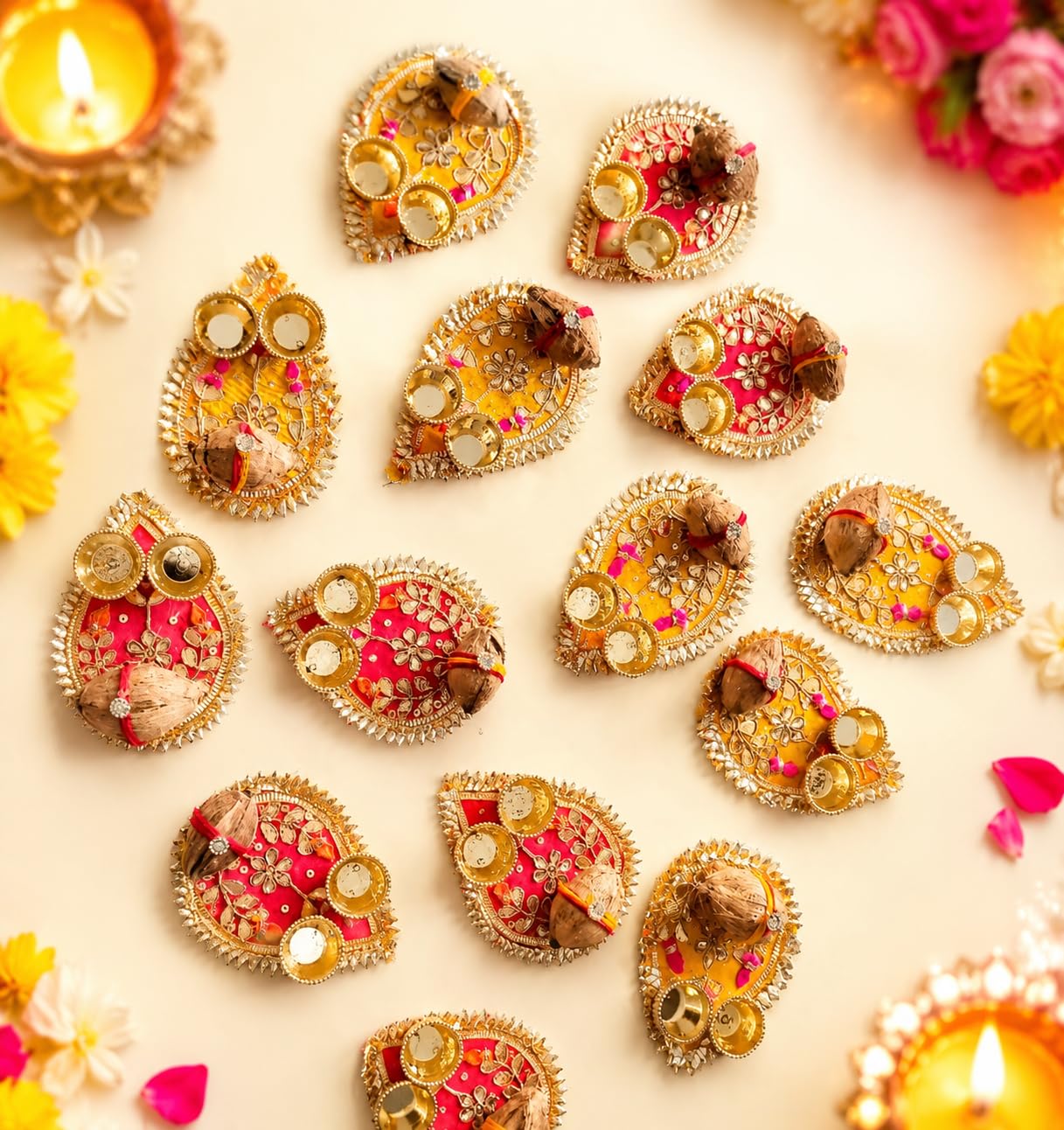 Sellplus Traditional Handmade Roli Chawal Pooja Thali Festival Tilak Ceremony Mandir Decor Wedding Diwali Navratri Decorative (RC11)
