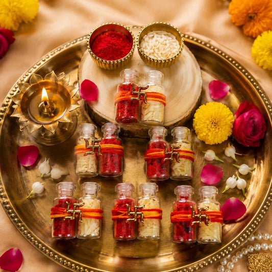 NUTTS Traditional Handmade Roli Chawal Pooja Thali Festival Tilak Ceremony Mandir Decor Wedding Diwali Navratri Decorative (RC16)