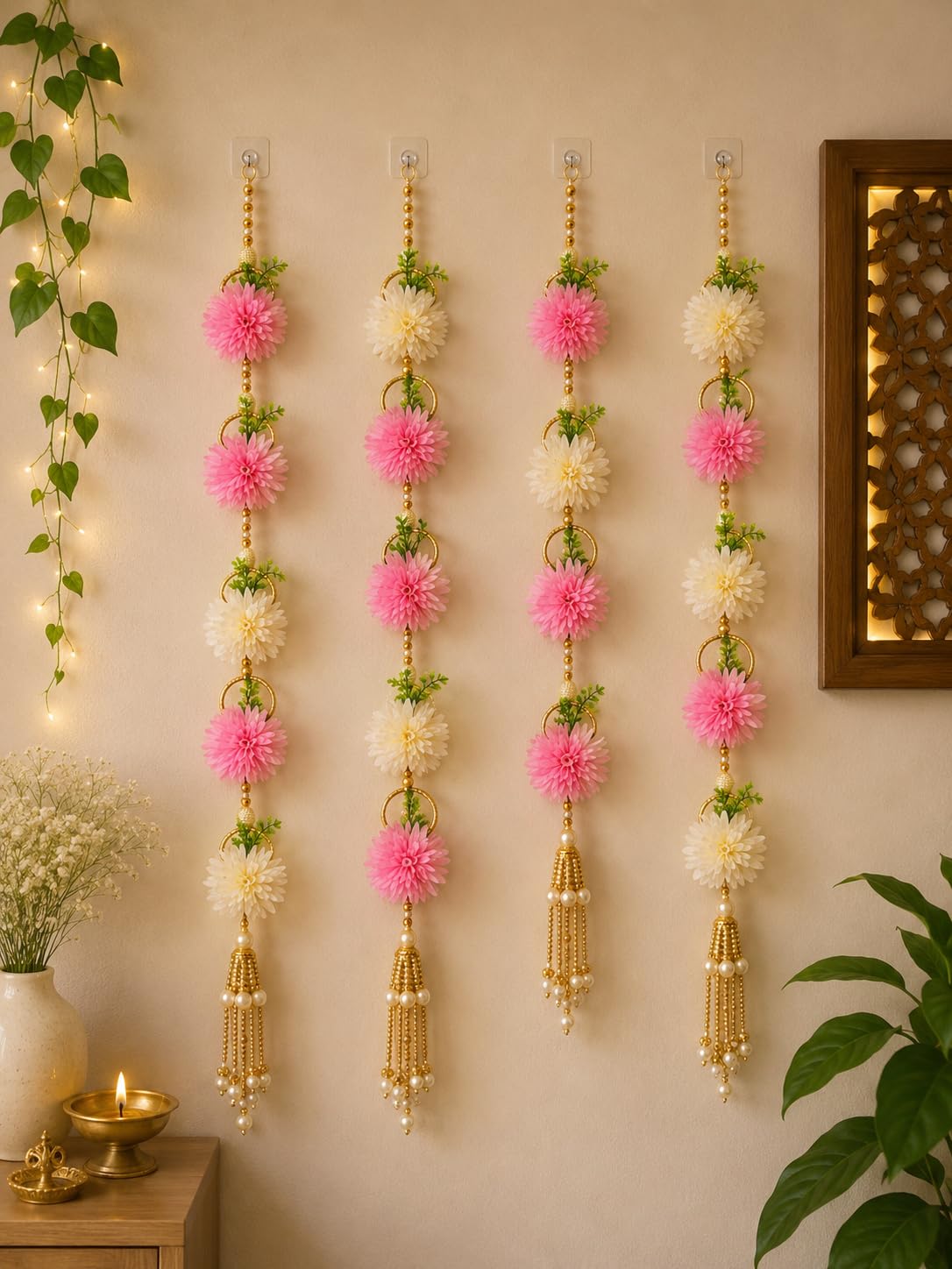 Nutts Handmade Decorative Paper Gajra Hanging | Flower Hanging for Home and Office Decor | Mogra Toran for Decoration (FlowerH40)