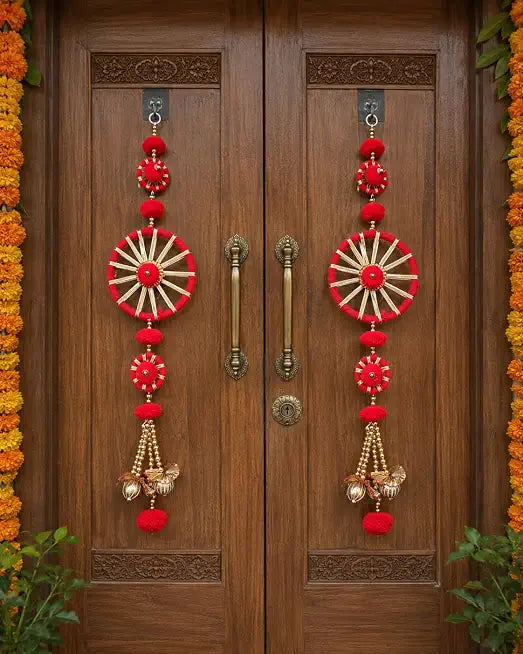 Nutts Handmade Decorative Gota Circle Hanging for Decoration Shubh-Labh Toran Small Toran for Decor (PMPMT04)