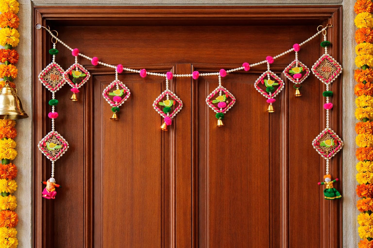 Sellplus Handmade Bandhanwar Flower Decorations | Traditional Indian Bandhanwar Toran Hanging for Main Door Pooja Mandir Diwali Decoration (Pack of 1) (BDHW342)