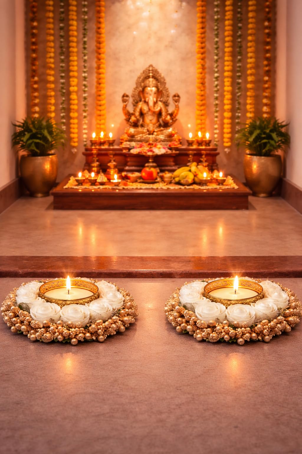 Sellplus Traditional Decorative Tealight Holder Elegant Festival Candle Stand for Home Temple Living Room Pooja Decor Wedding Diwali Celebration Accessory(Pack of 2) (Tealight-162)