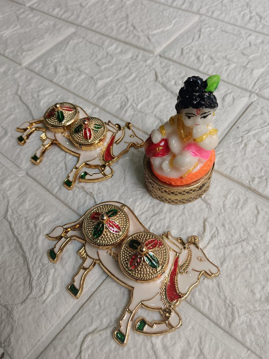 Nutts Decorative Traditional Cow Pooja Plate With Tilak Content Boxesfor Daily Worship Festival Celebration Temple Home Mandir Diwali Navratri Karwa Chauth Elegant Prayer (PoojaP30-3)