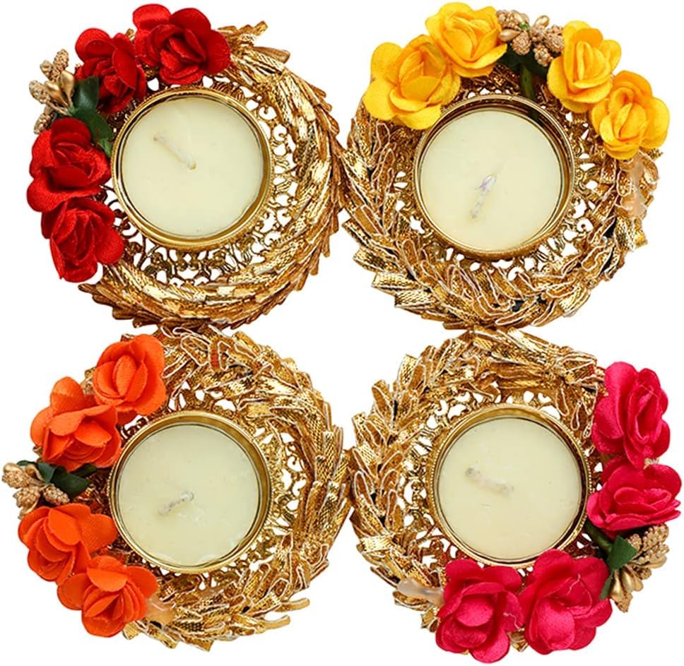Sellplus Decorative Lace Chudi Flower Tealight Holder | Decoration for Home | Office | Diwali | Pooja | Diwali & All Special Festival Decor (Tealight-103) (Pack of 4)