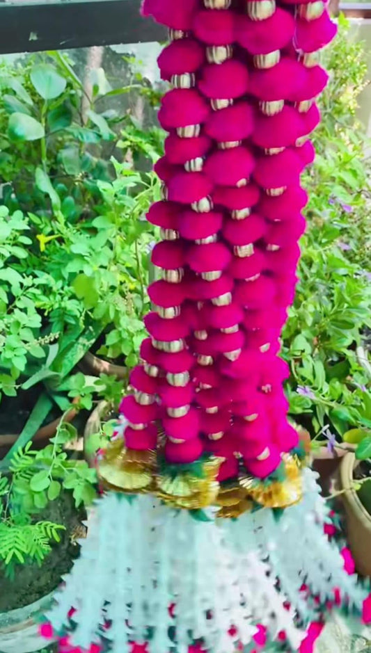 Nutts Handmade Decorative Bell Toran | Traditional Multicolour Pom-Pom Toran for Home Decor | Hanging for Decortion (PMPMT122-2 (Pink))