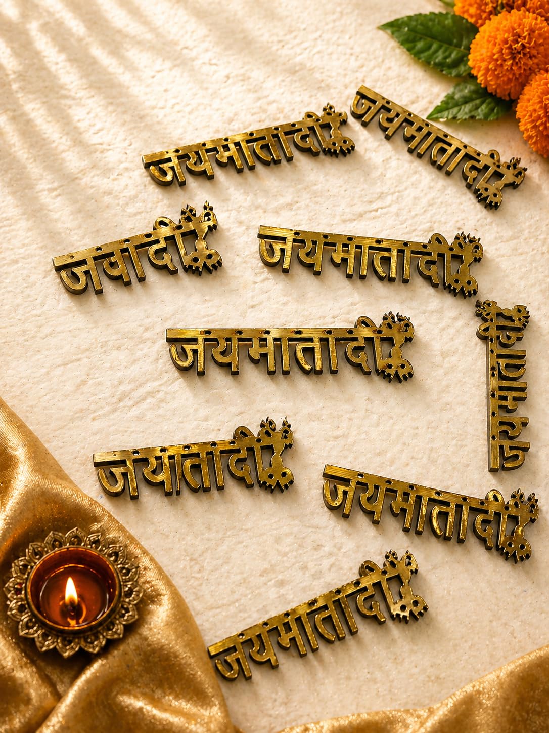 Nutts Wooden Jai MATA Di Name Cutout Laser Cut Decorative Piece Wooden Hindi Ram Letter DIY Craft Supply Embellishment for Art & Home Temple Mandir and Festival Decor (Pack of 10) (RM-GI68)