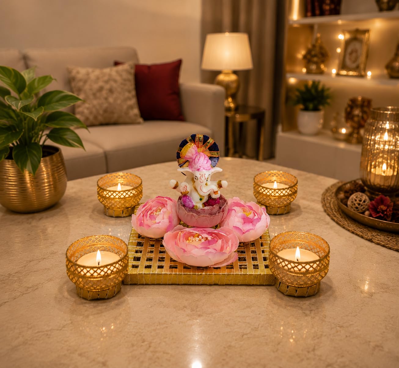 Sellplus Handcrafted Pearl Lace Tealight Candle Holder Decorative Diya Rangoli for Diwali Festival Pooja Home Entrance Floor Decoration(Pack of 1) (Tealight-65)