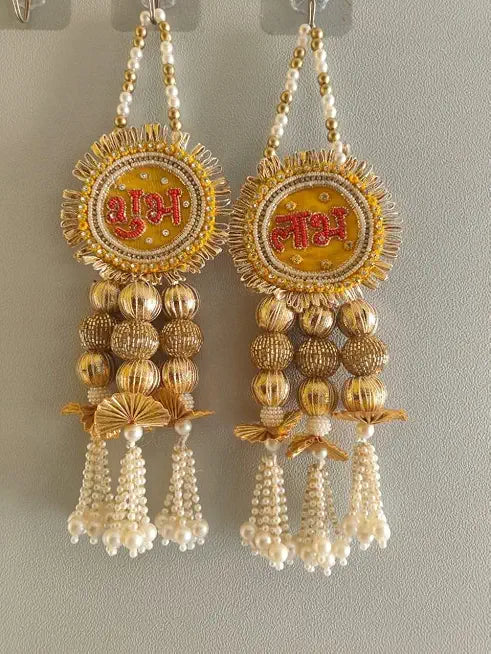 Nutts Handmade Shubh Labh Door Hanging for Main Entrance | Handmade Decorative Shubh Labh Wall | Housewarming Diwali Festive Decoration Pack of 2 (SMALL76)