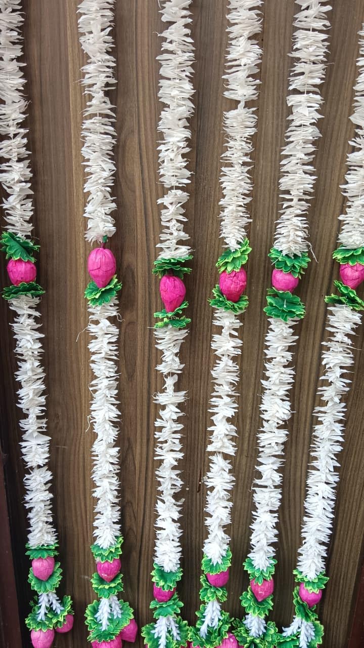 Nutts Handmade Decorative Paper Gajra Hanging | Traditional Designer White Paper Gajra Toran Hanging for Home Wedding Pooja Decoration (PAPERG118)