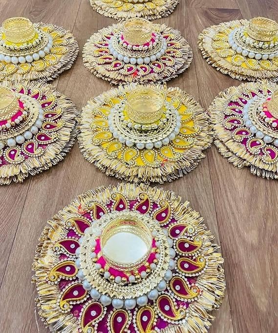 SellPlus Handmade Decorative Peony Flower Roli Chawal Pooja Plate |Decorative Plate for Pooja | Decor Item | (Tealight-327)